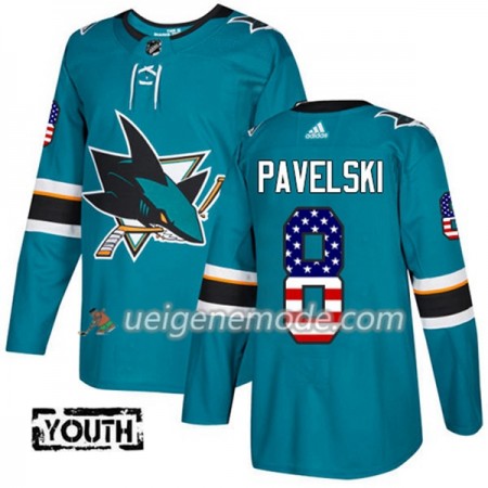 Kinder Eishockey San Jose Sharks Trikot Joe Pavelski 8 Adidas 2017-2018 Teal USA Flag Fashion Authentic